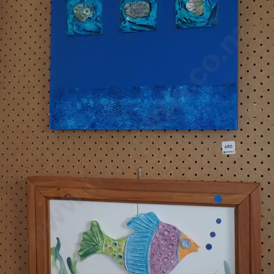2x 3D mixed media wall art - blue dots