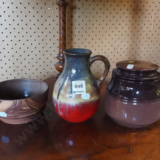 German pottery jug, Te Rona ware bowl, Teal lidded canister