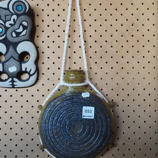 studio pottery wall mounted flask - no stopper