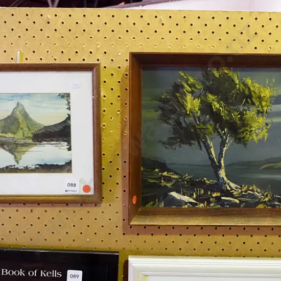 framed watercolour, framed oil - Mitre Peak, tree