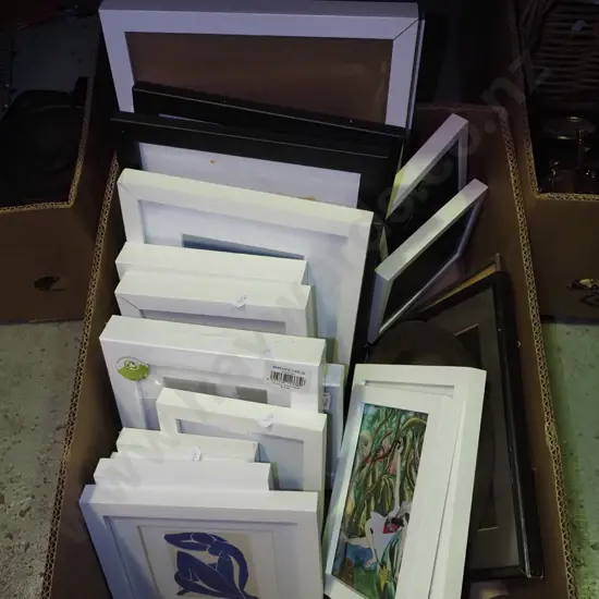 box of prints, various picture frames