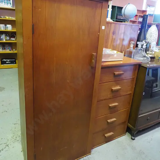 solid rimu 5 drawer chest with wardrobe H-1685 W-1320 D-450