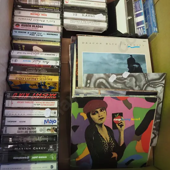 box; 45s, tape cassettes