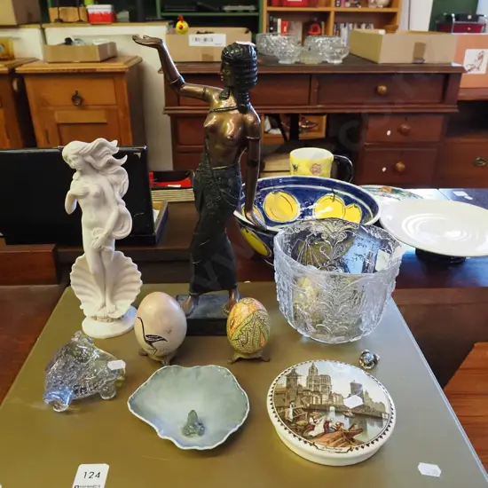 figurines, ornamental eggs, Royal Copenhagen frog dish etc