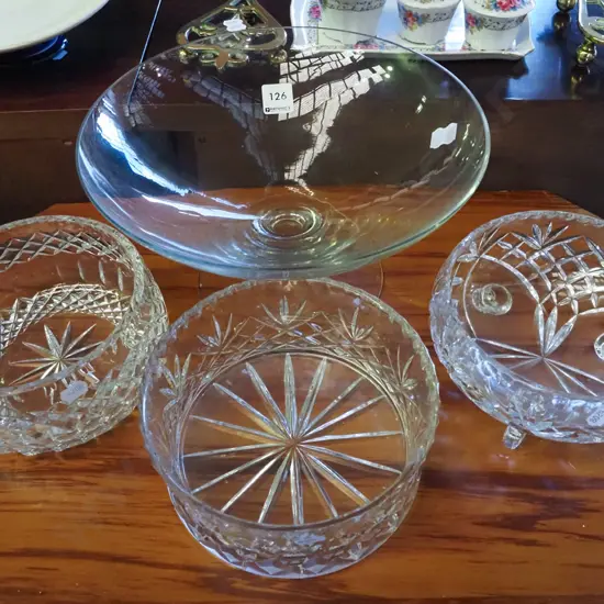 3x cut crystal bowls, large comport 