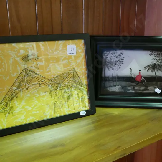 framed pencil on paper - 12 Pitt St, Dunedin, framed print - woman riding mower