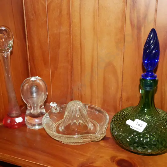 glass lemon squeezer, vases, small genie bottle H-260