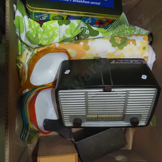 box; fabric, sweet dishes, National radio - parts only, etc