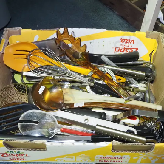box of kitchen utensils