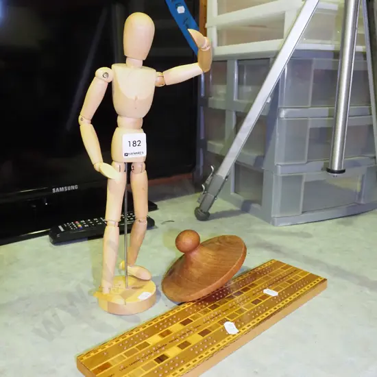artists articulated model, spinning top, Sovereign ware cribbage scorer