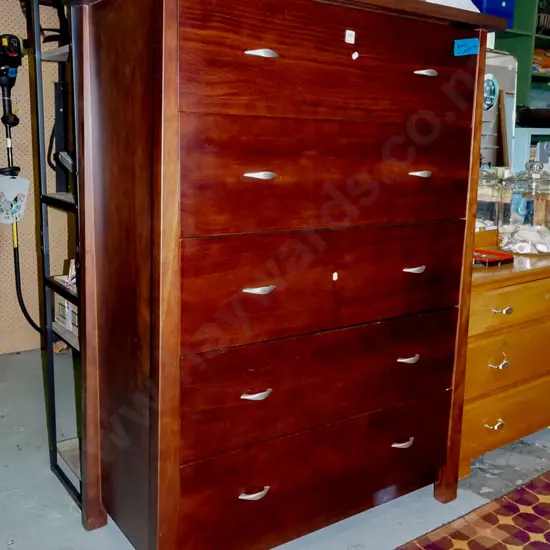 modern solid pine 5 drawer tall boy H-1390 W-1000 D-520