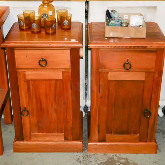 2x solid pine bedside cabinets - varnish needs attention