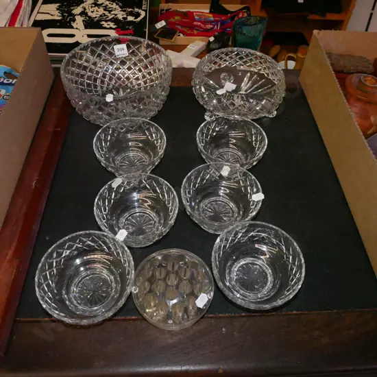 cut crystal sweet set, footed bowl, flower frog