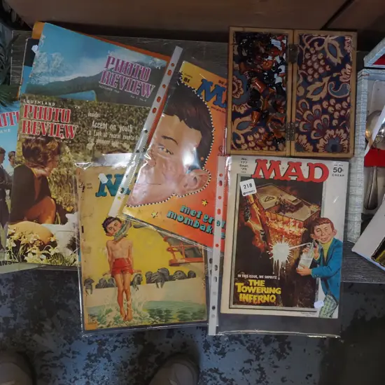 traveller's chess set, back issues of Mad magazine etc