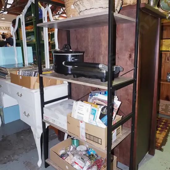 metal and mdf faux wood shelves H-1500 W-700 D-360