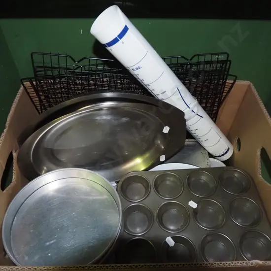 box; muffin trays, baking trays, cooling rack etc
