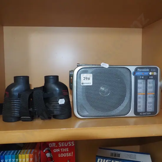 binoculars, small Panasonic transistor radio