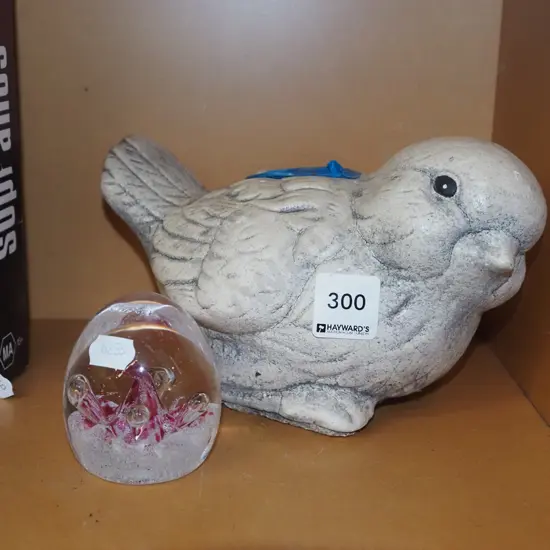 bird figurines, glass paperweight