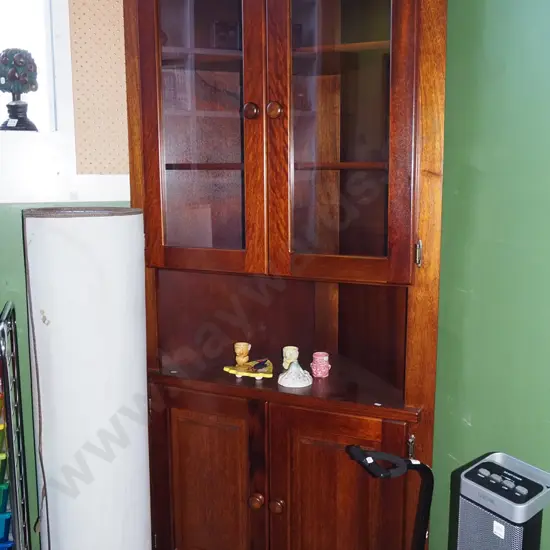 mahogany corner unit with 2 solid and 2 glazed doors H-1910 W-970 D-530