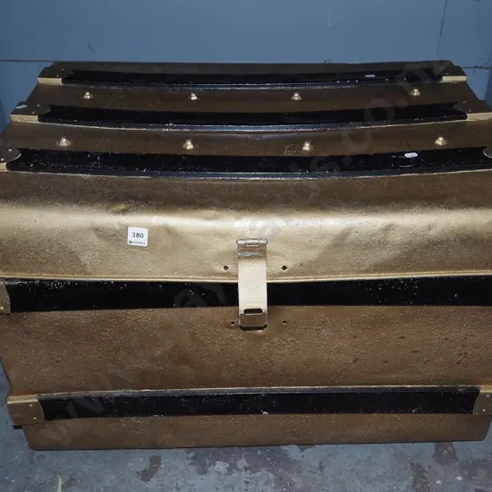 large painted black and gold metal trunk H-500 W-770 D-570