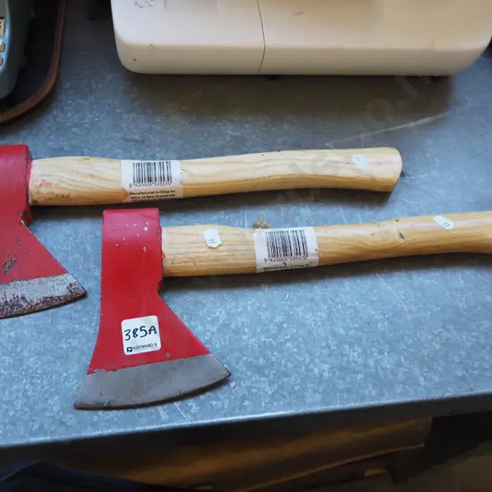 2x small wooden handled hatchets