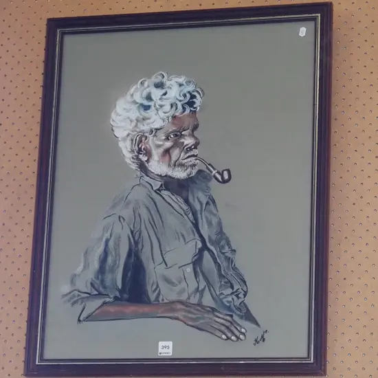 framed pastel - man and pipe