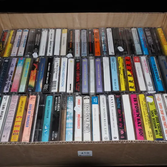 box of music cassettes