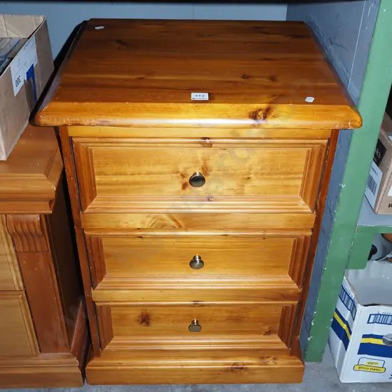 solid pine 3 drawer bedside cabinet