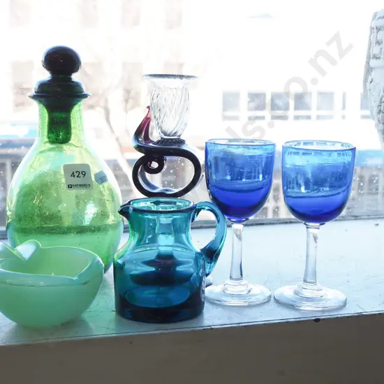 glassware, stopppered bottle, goblets etc