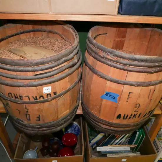 2x vintage barrels of crushed cork