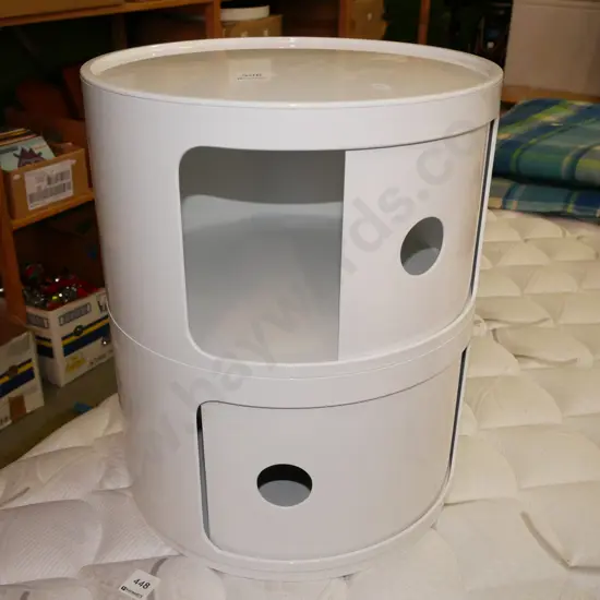 Mocka cylindrical end table with sliding doors