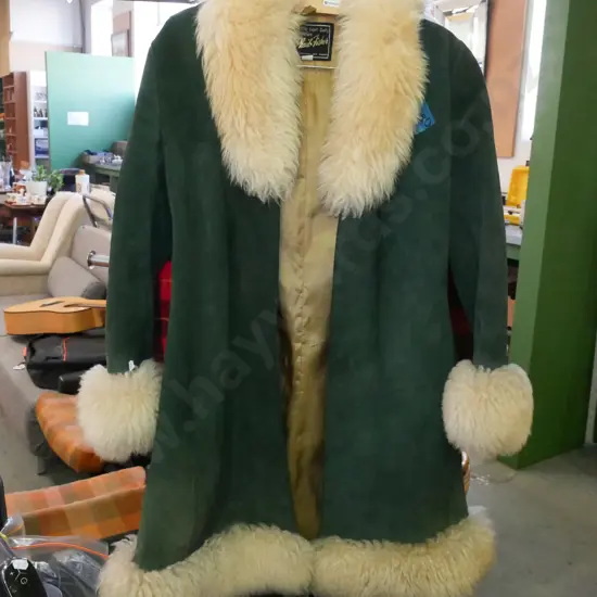 retro green suede and sheepskin ladies Afghan coat