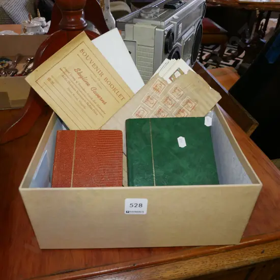 box; stamp albums, first day covers