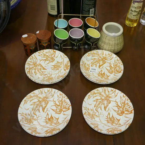 Kelston pottery leaf saucers, mid century egg cups, Hornsea salt and peppers etc