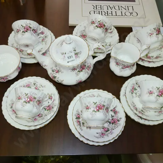 Royal Albert lavender rose tea set - cracks to teapot, sugar and cup