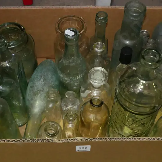 box of vintage bottles