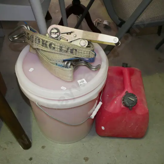 lidded bucket, load strop, fuel container