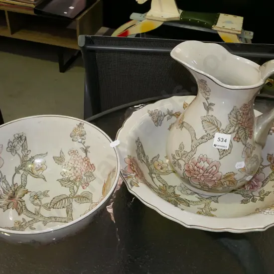 reproduction wash jug and bowl, fruit bowl