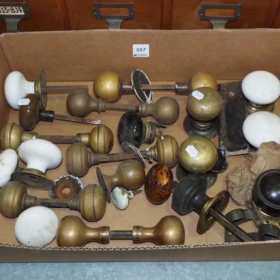 box of vintage door handles