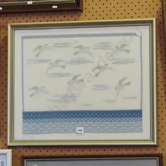framed needlework - sea birds