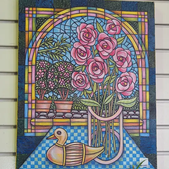 boxed acrylic  - leadlight window and flowers