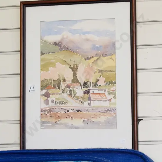 framed watercolour - seaside scene