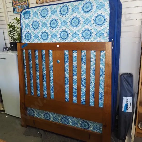 double bed base, mattress and oak head board