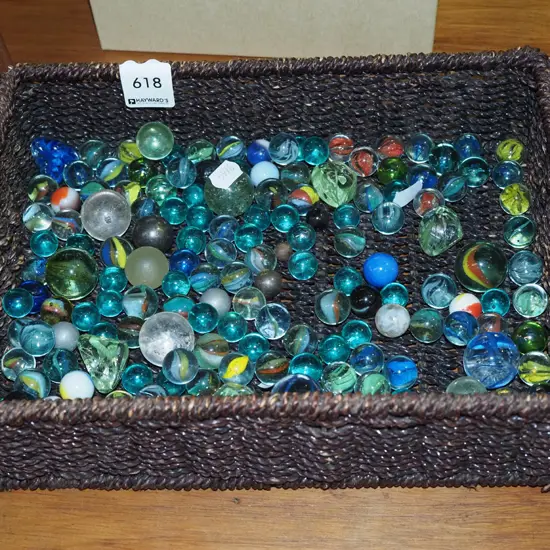 seagrass basket and marbles