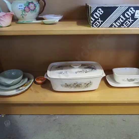 plates, bowls, lidded casserole, gravy boat