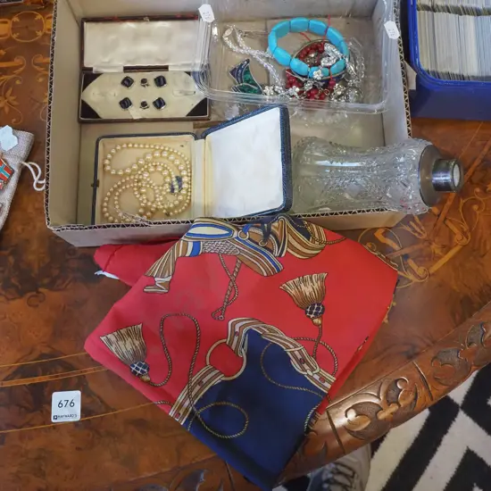 box; scarf, bracelets, necklace, buttons etc