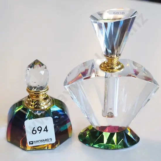 2x coloured glass scent bottles