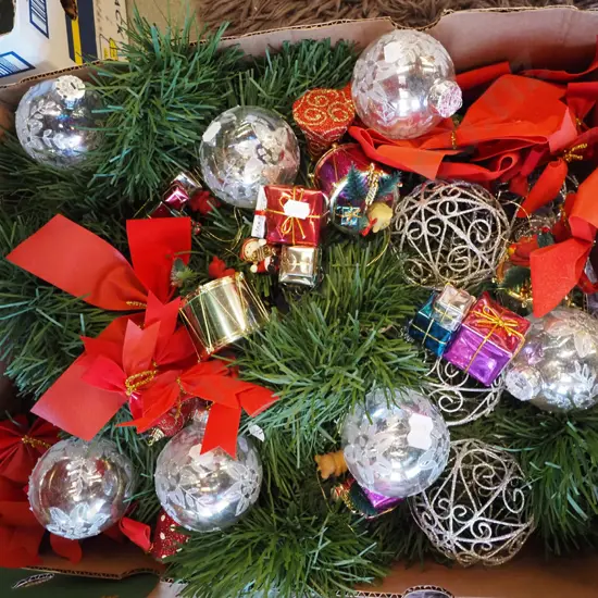 box of Christmas decorations