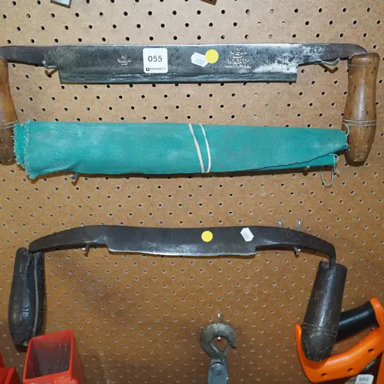 2x vintage drawer knives with green canvas covers