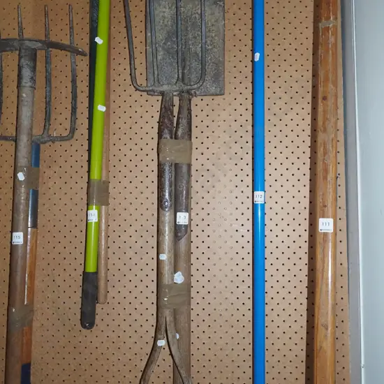 wooden handled spade and fork